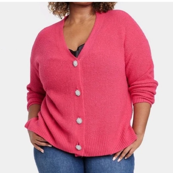 Ava & Viv Pink Rhinestone Button-Down Cardigan - Picture 2 of 7